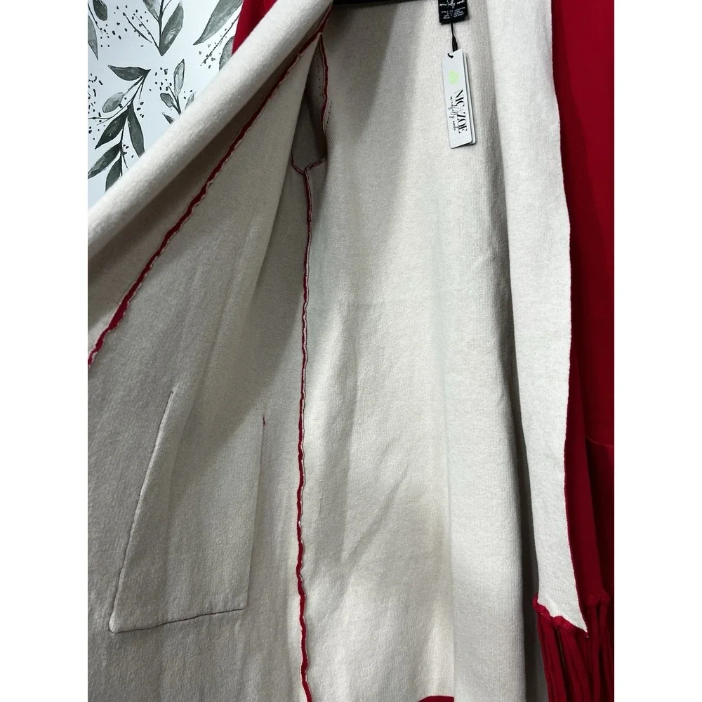 NIC+ZOE Cool Nights Reversible Fringe Jacket Red Tan Sz S Elegant Classic #A